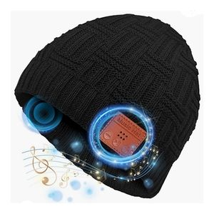 Unisex Wireless Bluetooth 5.0 Music Calls Black Beanie Hat